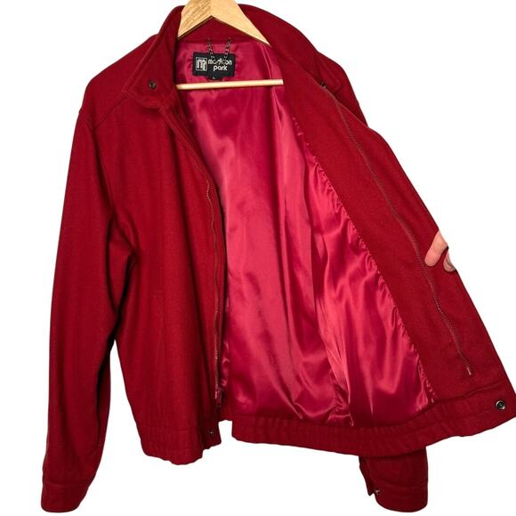NEW Neiman Marcus Womans L Luxury WOOL Bomber Jacket Zip Front Stand Collar Red - Picture 1 of 6